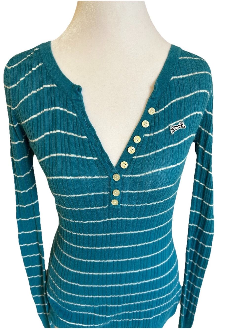 VTG Le Tigre Women’s Striped 1/2 Buttons Shirt Long Sleeve Lightweight 90s Y2K